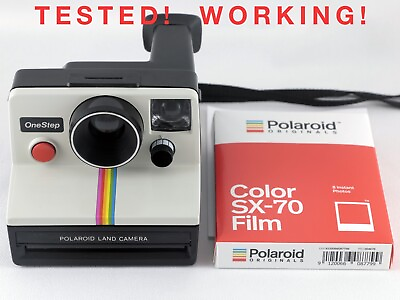 Vintage Polaroid SX 70 OneStep White Rainbow Stripe Instant Camera amp; Film TESTED $98.99