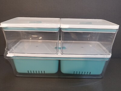 #ad #ad Vegetable Refrigerator Container Hard Plastic With Lids Clear White Turquoise $29.91