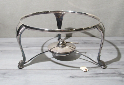 #ad #ad Vintage Ornate Silver Plated? Tripod Chafing Dish STAND with burner 13quot;w x 7quot; h $19.99