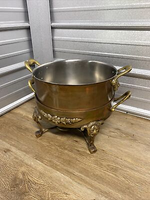 28 LBS ANTIQUE USA COPPER BRASS LION HEAD PARTY BUFFET CHAFING DISH HUGE POT $699.99
