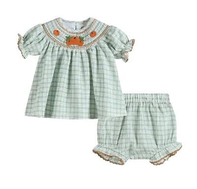 Lil Cactus Smocked Top and Bloomers Set with Pumpkins 18 24 Months $8.00