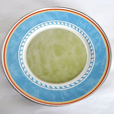 Formation Enamelware 9 1 4quot; Salad Buffet Plate Dish Blue Striped Chrome Edge $9.95
