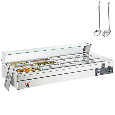 VEVOR Commercial Electric Food Warmer Countertop Buffet 12*8Qt w Glass Shield $427.49