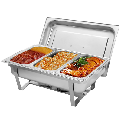 8 Quart Stainless Steel Silver Chafing Dish Buffet Set 1 3 Food Pan $89.74