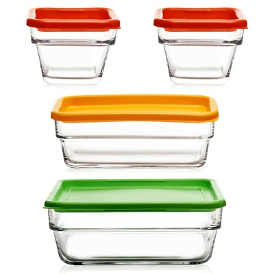 #ad 8 PC LIBBEY STACK IT GLASS FOOD STORAGE CONTAINERS WITH PLASTIC LIDS NEW $40.45