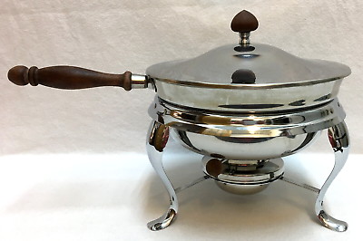 #ad #ad Chafing Warming Dish Stainless Steel Has Stand Wood Handles 5 Piece Set VTG $24.99