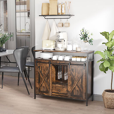 #ad Industrial Wooden Sideboard Buffet Cabinet with Drawer Stemware Rustic Brown $149.99