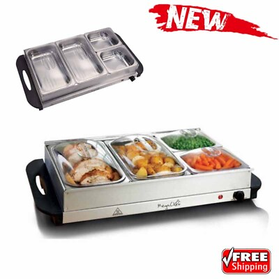 #ad Electric Buffet Server 4 Section Food Warmer Heating Removable Tray Stainless $73.61