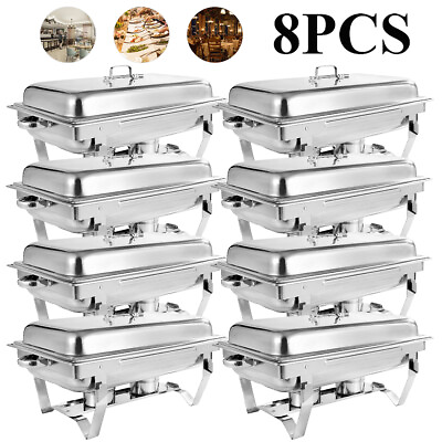 1 8 PCS 9.5 Quart Stainless Steel Chafing Dish Buffet Trays Chafer Food Warmer $46.98