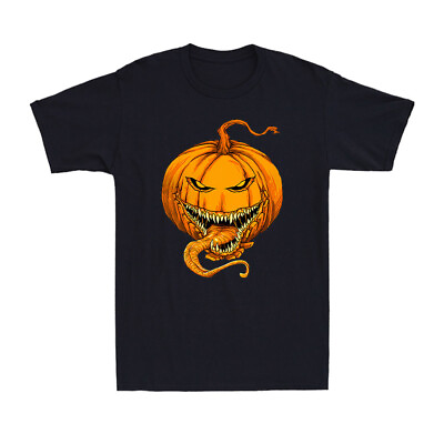 Halloween Evil Pumpkin Open Mouth Funny Men#x27;s T Shirt Short Sleeve T shirt $14.99