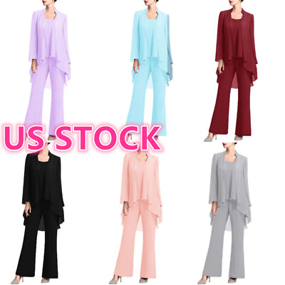 #ad US Women Dressy Pant Suit Wedding Guest Outfits Chiffon Formal Evening Party Set $10.22