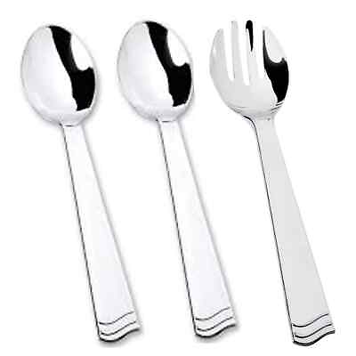 #ad 10quot; Elegant Silver Polished Plastic Salad Serving Utensils Fork amp; Spoon $12.98