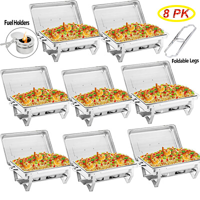 8 PACK 9.5 Quart Stainless Steel Chafing Dish Buffet Trays Chafer Food Warmer US $128.55
