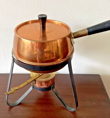 #ad #ad Vintage Copper amp; Brass Chafing Dish Warming Pan Wood Handle Stand $24.95