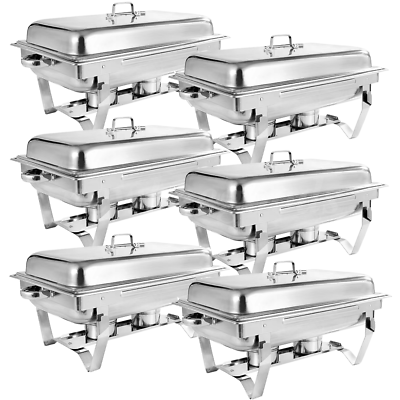 #ad 6 Pack Stainless Steel Chafer Chafing Dish Sets 8 QT Catering Food Warmer $152.89