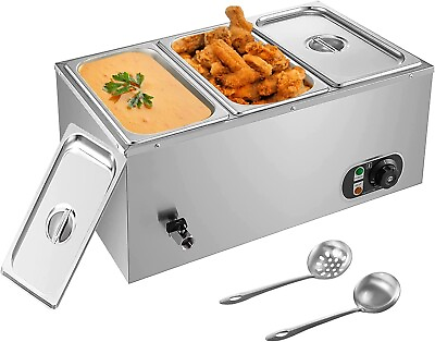 1500W Commercial Food Warmer Bain Marie Steam Table Countertop 3 Pan Station $139.99