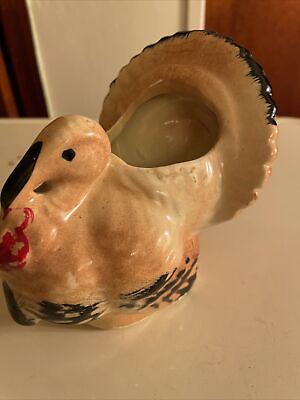 Vintage Morton Pottery Turkey Planter Vase 4 3 4” Tall Thanksgiving $28.99