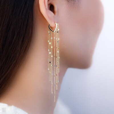 Long shiny chains dangle drop hoop earrings Korean fashion earrings  $8.99