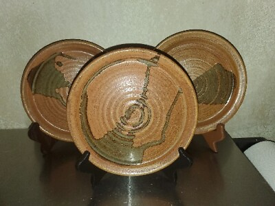 Set Of Three Stunning Clay Pottery Plates $75.00