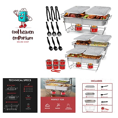 #ad Full Size 33 Pcs Disposable Chaffing Buffet with Covers Utensils 6Hr Fuel C... $79.99