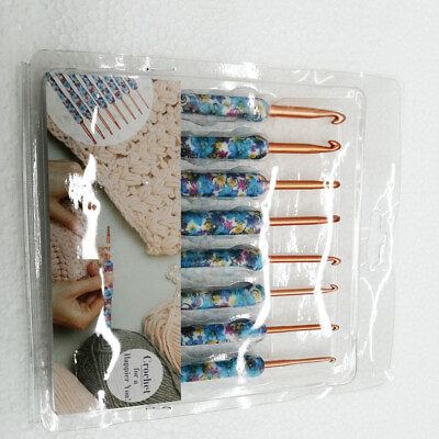 8pcs Blue Pottery Crochet Hooks Needles Knit Set，TPR Hilt Weave Tools $8.27