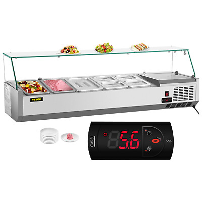 VEVOR 55quot; Countertop Refrigerated Salad Pizza Prep Station Glass Shield 7 Pans $899.99
