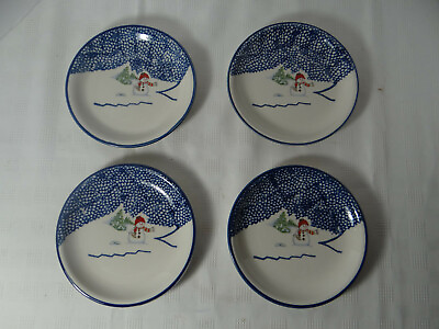 Thomson Pottery Plates Dessert Salad Set of 4 Snowman 7 1 2quot; Winter Christmas $11.69