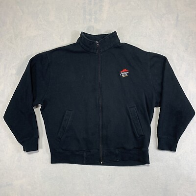 #ad Pizza Hut Employee Jacket Mens Medium Black Knit IQ Apparel Driver Full Zip Logo $17.32