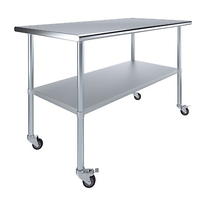 #ad 30 in. X 60 in. Stainless Steel Work Table with Wheels Metal Mobile Food Prep $434.95