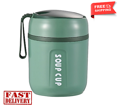 #ad Insulated Lunch Container Hot Food Jar 16oz Vacuum Soup Thermos with Spoon Green $19.60