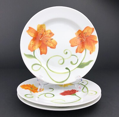 #ad #ad Westbury Court LYRICAL BLOOMS Salad Plates 3 Gerber Daisies Tiger Lily $35.99