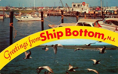 Greetings from Ship Bottom NJ Pleasure Boats Sea Gulls over the Surf $3.99