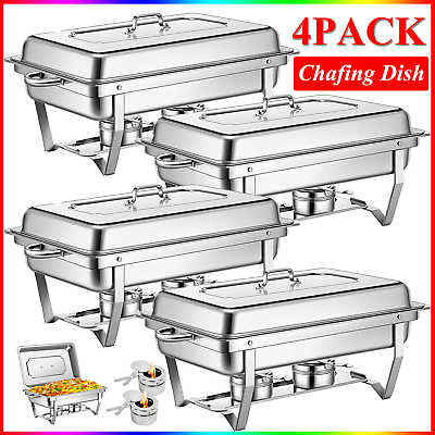 #ad #ad 4 Pack 13.7 QT Stainless Steel Chafer Chafing Dish Sets Catering Food Warmer $104.89