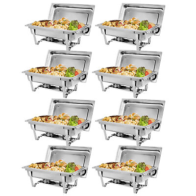 #ad Chafing Dish Buffet Set 8 Qt Set of 8 Stainless Steel Chafers Food Warmer Trays $219.58
