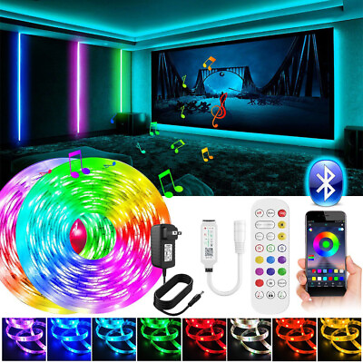 LED Strip Lights 100ft 50ft Music Sync Bluetooth 5050 RGB Room Light with Remote $19.92