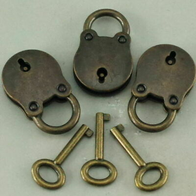 #ad Antique Padlock Lock and Key Old Vintage Style Metal With Bronze Finish 3 Set $9.90