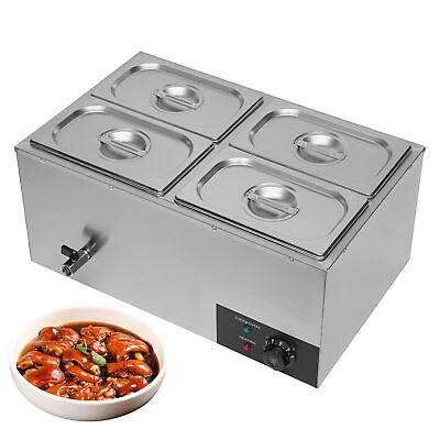 #ad Electric Food Warmers 4 Pan Buffet Server with Lid and Tap 110V Stainless Steel $140.05