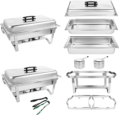 #ad 2 Pack 9 QT Stainless Steel Chafing Dish Buffet Set Chafers and Buffet Warmers $182.99