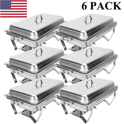 9 Quart 6 Pack Stainless Steel Silver Chafing Dish Buffet Set for Weddings NEW $145.39