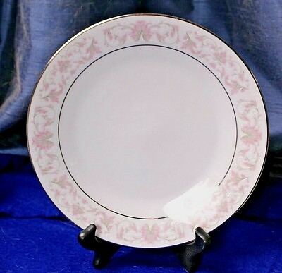 #ad NORITAKE 6904 HARWYN 8quot; salad plate pink white pattern platinum trim MULTIPLES $9.99