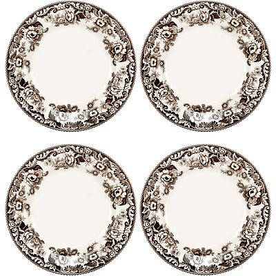 #ad #ad Spode Delamere 8 Inch Round Salad Plates Earthenware Set of 4 Brown White $72.00