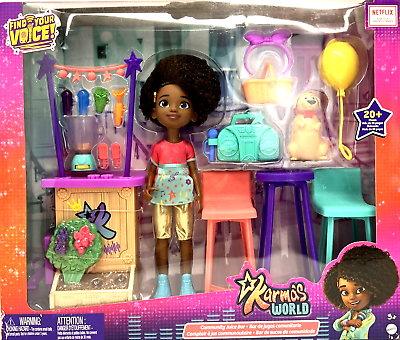 Karma#x27;s World Community Juice Bar Playset 20 Pieces New African American Doll $44.79