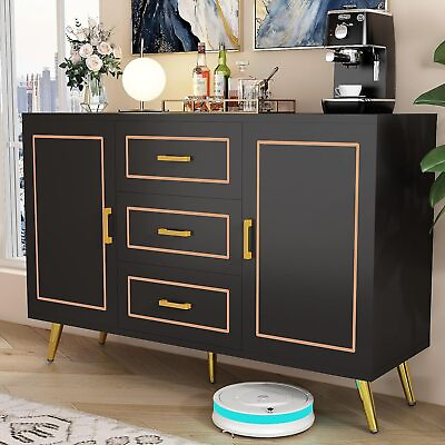 #ad Modern Sideboard Buffet Cabinet Wood Dresser with 3 Storage Drawers Metal Feet $199.99