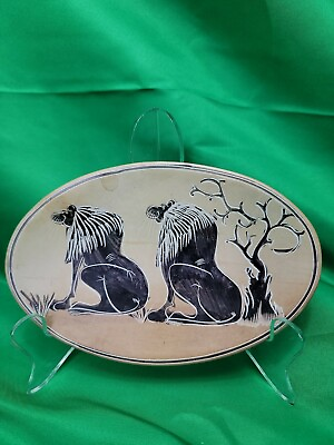 #ad Hand Painted Art Pottery Plate African Wild lions $14.41