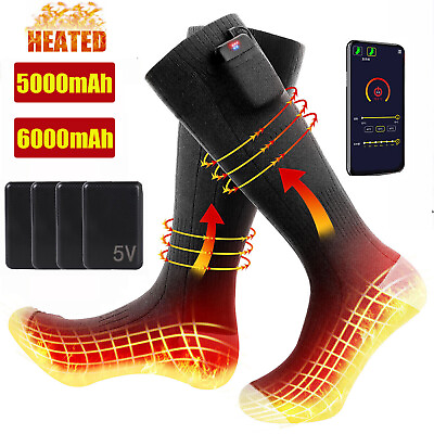 #ad Electric Heated Socks Rechargeable 6000mAh Battery Men Women Winter Foot Warmer $31.99