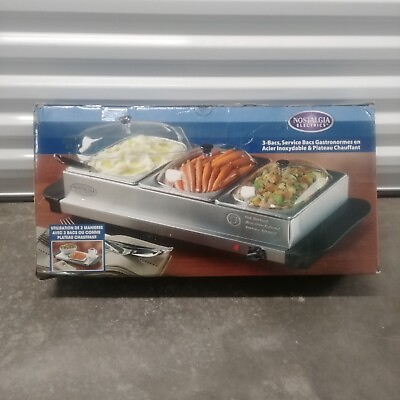 #ad Nostalgia Electrics Buffet Food Warmer 3 Station Server Stainless Steel BCD332 $39.95