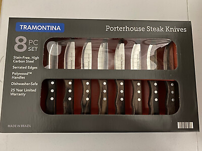 #ad Tramontina 8 Piece 5quot; Serrated Blade Porterhouse Steak Knife Set Dark Brown $44.99