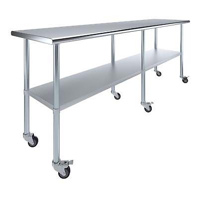 #ad 24 in. x 96 in. Stainless Steel Work Table with Wheels Mobile Food Prep $944.95