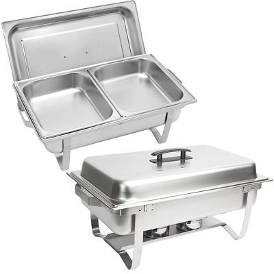 #ad 2PK Commercial Chafing Dish Buffet Food Warmer Steam Table 2 Pan Stainless Steel $67.89