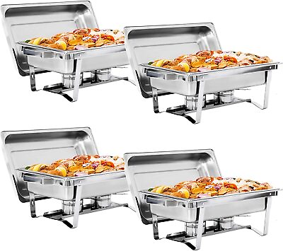 4 Pack 8QT Rectangular Chafing Dish Buffet Set Stainless Steel Full Size Chafer $92.59